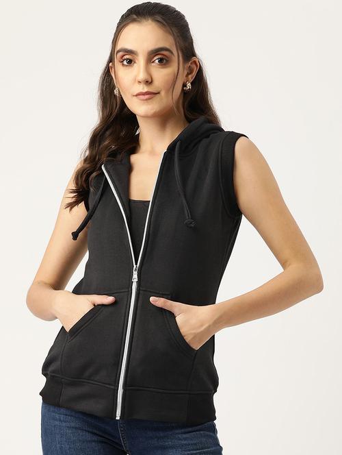 women solid sleeveless hooded regular jacket - 21748686 - Very Small Image - 1