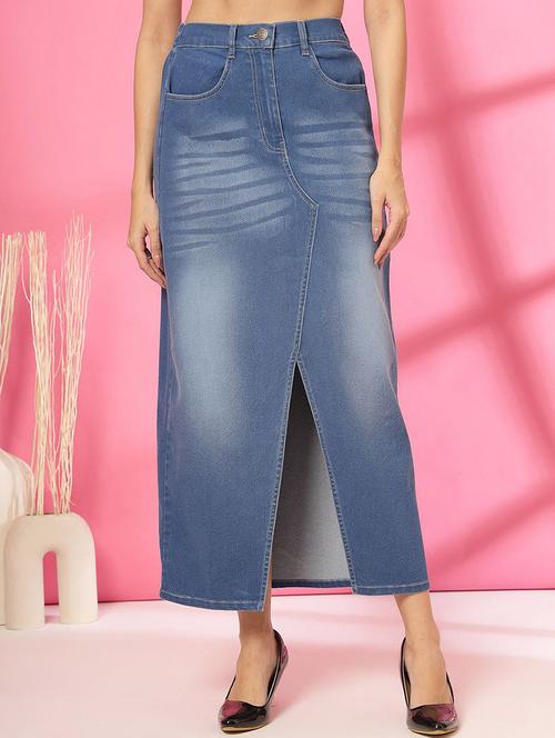 women solid high rise denim skirt - 21748830 - Very Small Image - 1