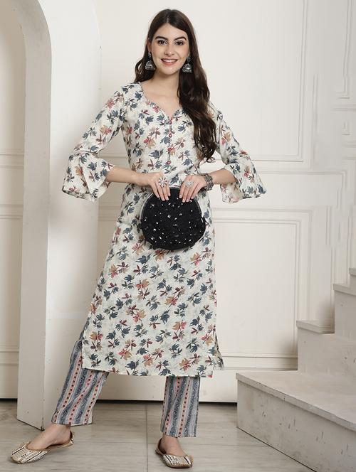 women printed sweetheart neck kurta pant set - 21748958 - Very Small Image - 1