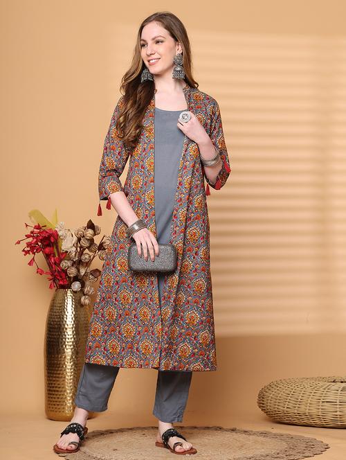 women grey printed round neck co-ord set - 21748961 - Very Small Image - 1