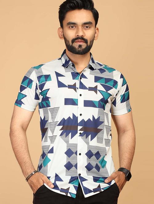 men geometric short sleeve regular fit casual shirt - 21749482 - Very Small Image - 1