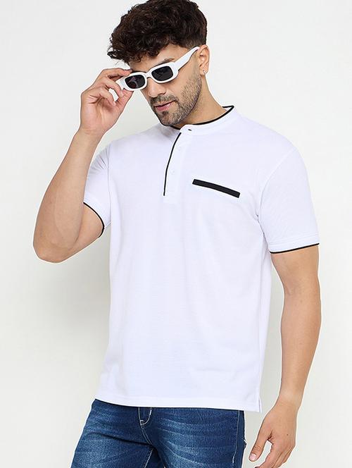 Men Solid Mandarin Neck Slim Fit T-shirt - 21749669 - Very Small Image - 1