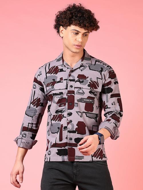 men printed long sleeve slim fit casual shirt - 21749756 - Very Small Image - 1