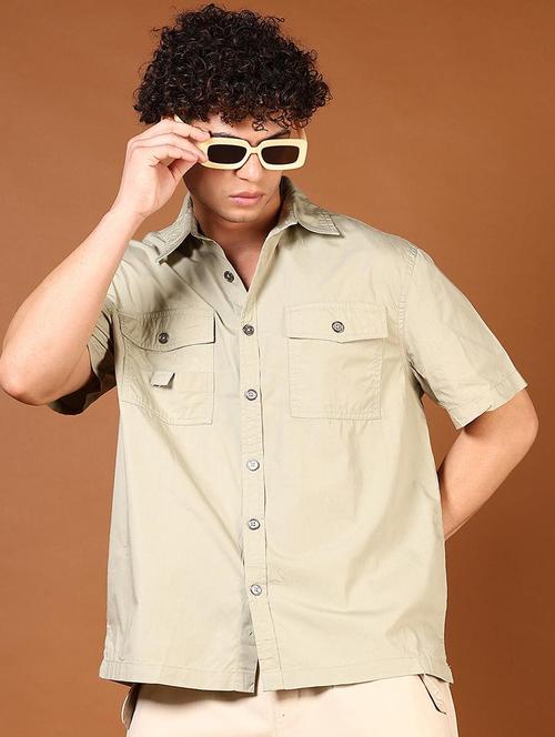 men solid short sleeve loose fit casual shirt - 21749796 - Very Small Image - 1