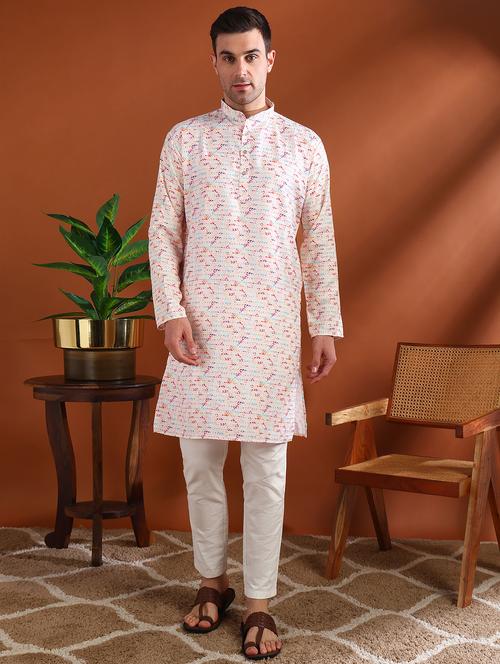 men printed mandarin neck long kurta - 21750732 - Very Small Image - 1