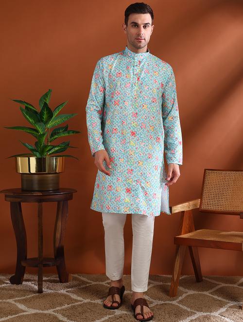 men printed mandarin neck long kurta - 21750734 - Very Small Image - 1