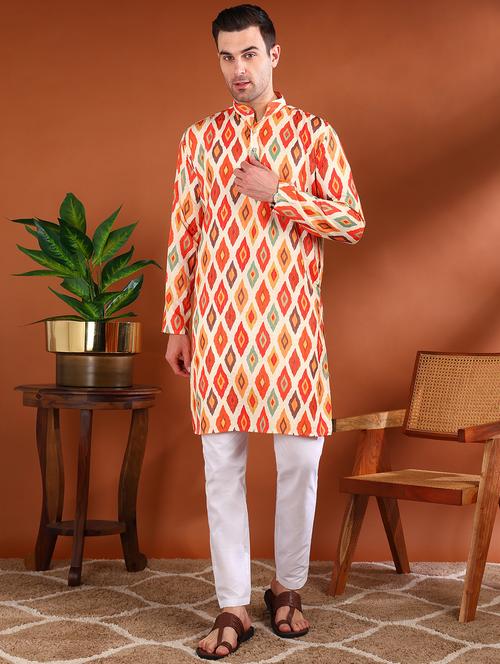 men printed mandarin neck long kurta - 21750737 - Very Small Image - 1