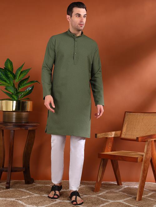 men self design mandarin neck long kurta - 21750742 - Very Small Image - 1