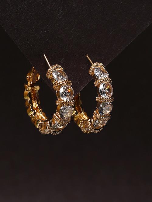 women stone studded hoop earrings - 21750807 - Very Small Image - 1