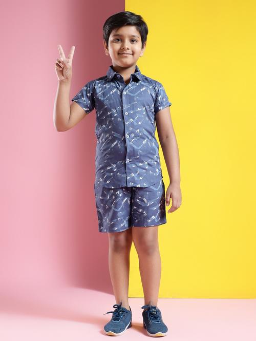 boys printed short sleeves shirt and shorts set - 21750840 - Very Small Image - 1