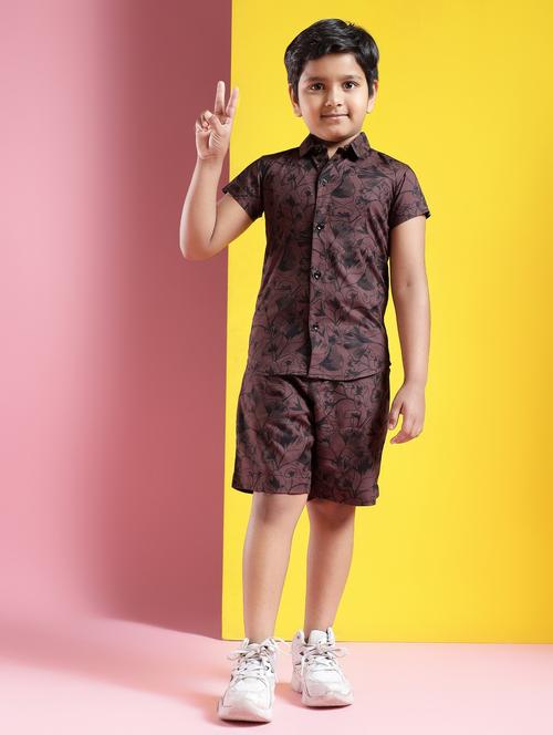 Boys Printed Short Sleeves Shirt And Shorts Set - 21750841 - Very Small Image - 1