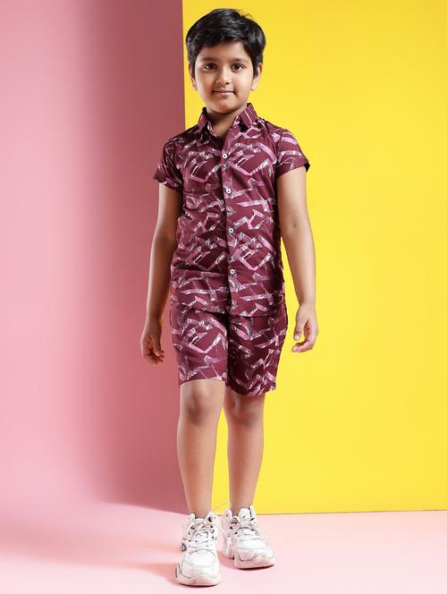 boys printed short sleeves shirt and shorts set - 21750845 - Very Small Image - 1