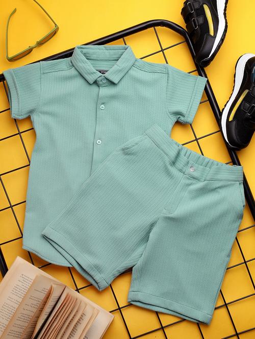 boys sea green solid shorts set co-ords set - 21750867 - Very Small Image - 1