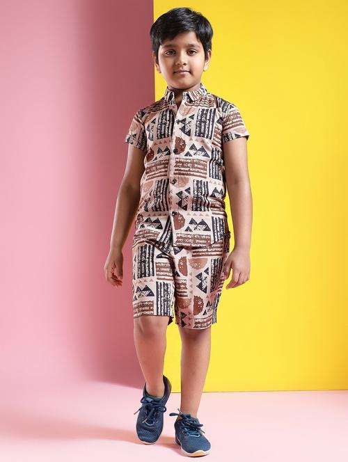 Boys Printed Short Sleeves Shirt And Shorts Set - 21750870 - Very Small Image - 1