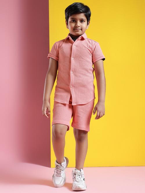 boys solid short sleeves shirt and shorts set - 21750873 - Very Small Image - 1