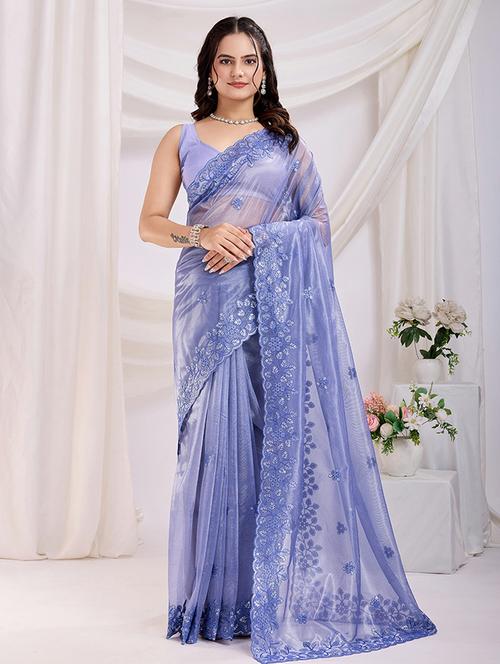 women embroidered party wear saree with blouse - 21753134 - Very Small Image - 1