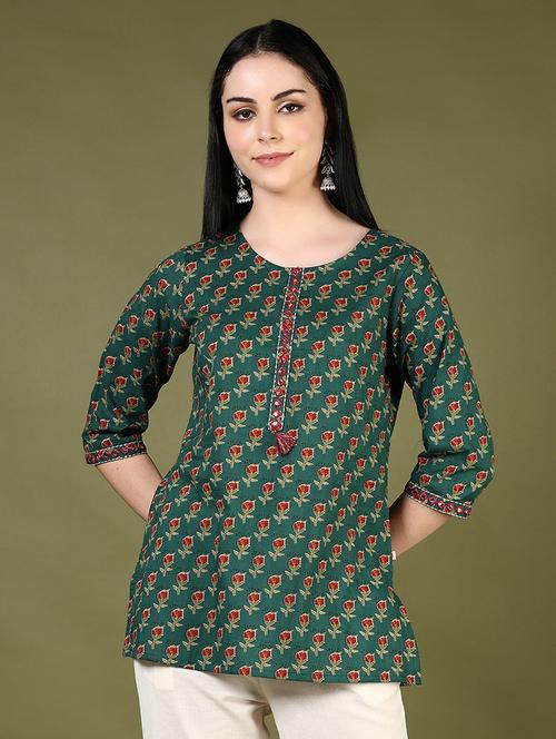 women printed three quarter sleeve straight kurti - 21753435 - Very Small Image - 1