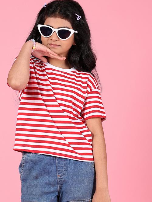 Girls Striped Round Neck Short Sleeves Tee - 21753567 - Very Small Image - 1