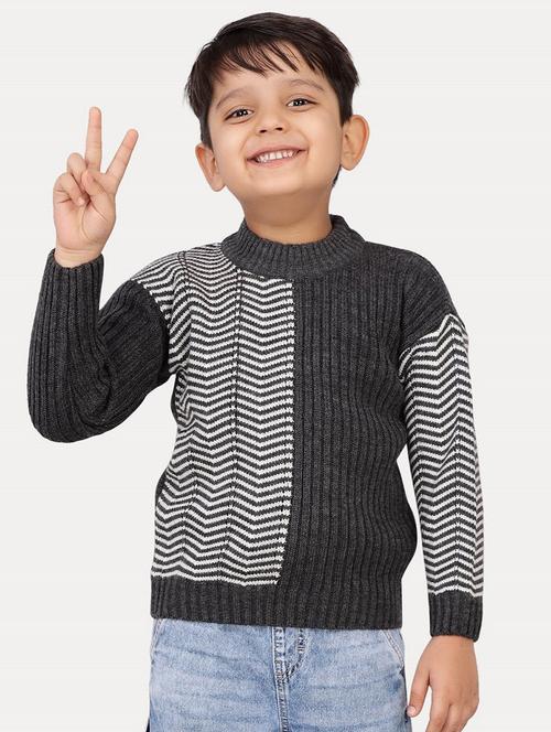 boys selfcolor blocked designed long sleeves sweater - 21761960 - Very Small Image - 1