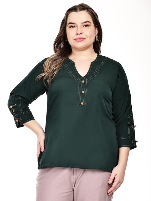 women plus size solid three quarter sleeves top - 21764623 - Very Small Image - 1
