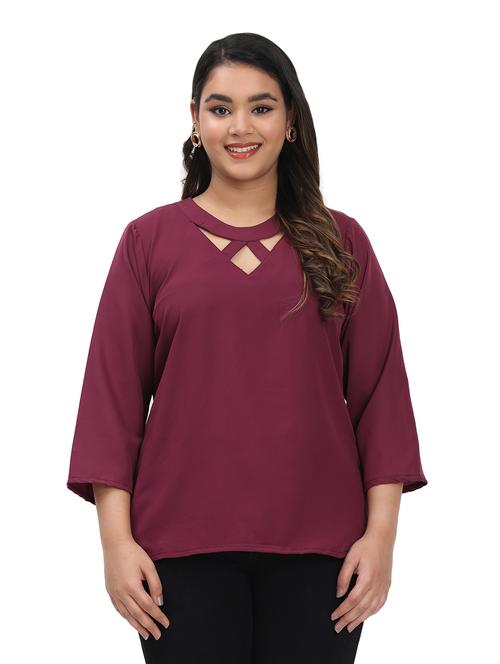 women plus size solid three quarter sleeves top - 21764926 - Very Small Image - 1