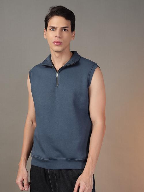 men stand collar sleeveless plain sweatshirt - 21764977 - Very Small Image - 1