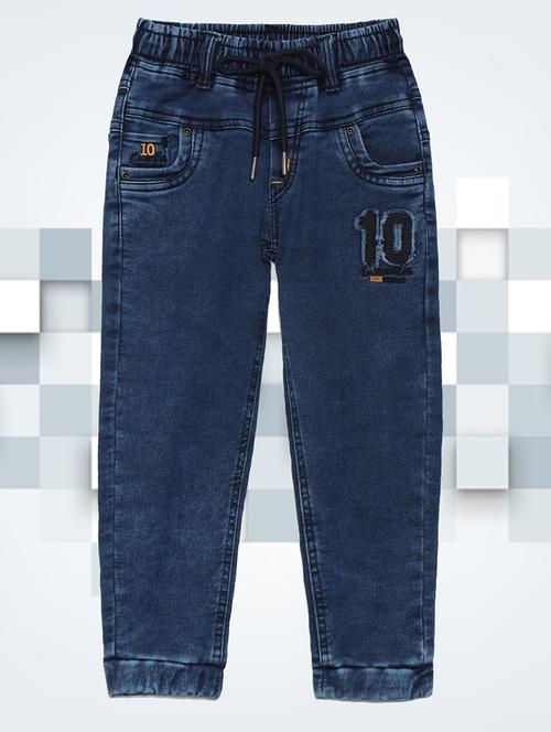 boys blue mid rise plain jogger - 21765082 - Very Small Image - 1