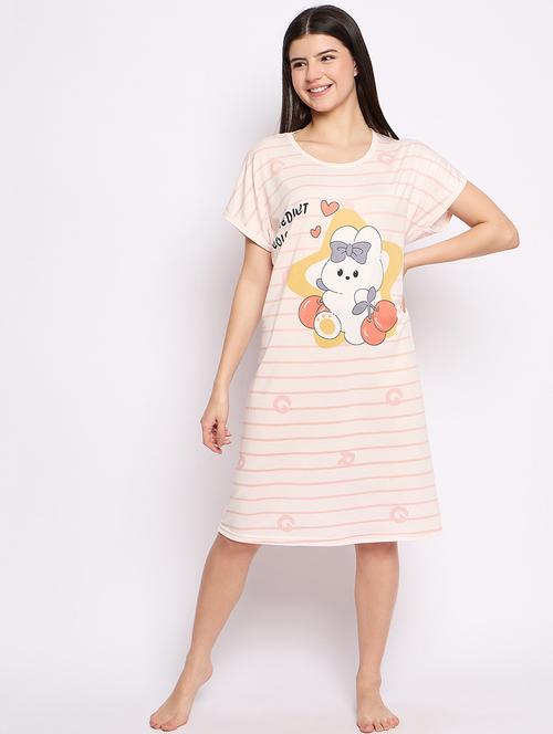 women printed round neck short sleeves sleepshirt - 21765140 - Very Small Image - 1