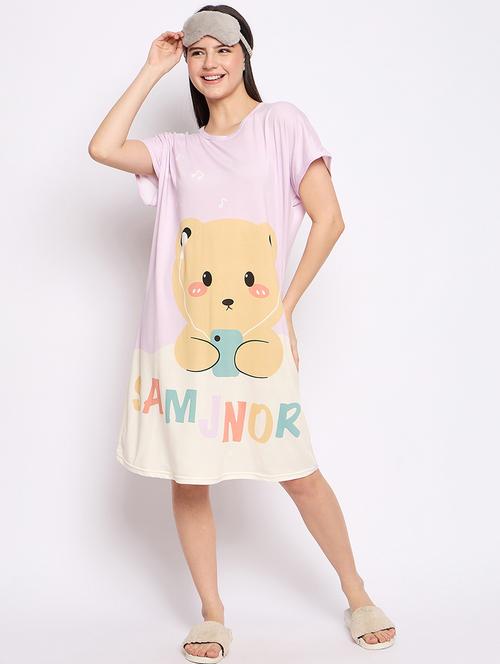 women printed round neck short sleeves sleepshirt - 21765144 - Very Small Image - 1