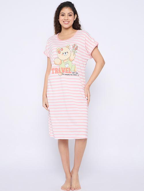 women printed round neck short sleeves sleepshirt - 21765153 - Very Small Image - 1