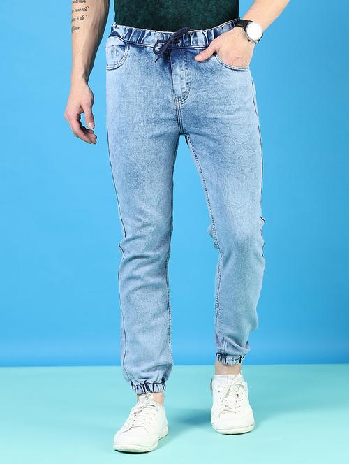 men solid mid rise denim jogger - 21765881 - Very Small Image - 1