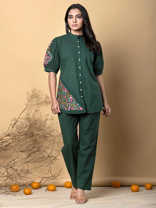women green puff sleeve ethnic co-ord set - 21766713 - Very Small Image - 1
