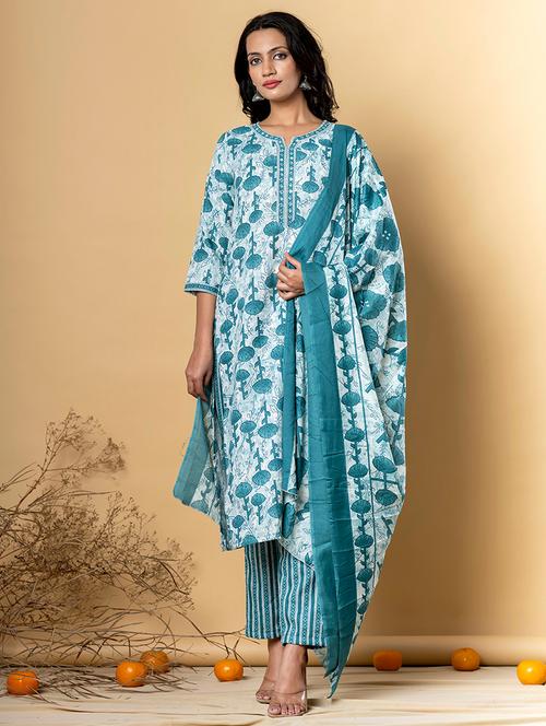 women three quarter sleeve kurta pant with dupatta set - 21766756 - Very Small Image - 1