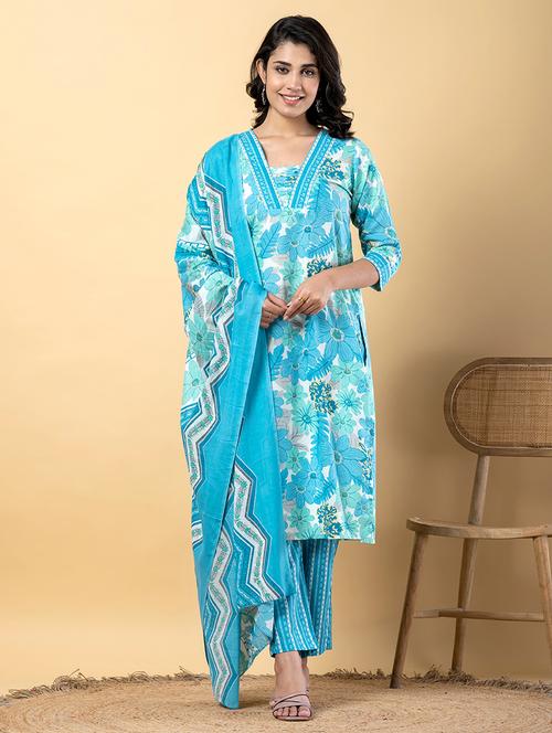 women three quarter sleeve kurta pant with dupatta set - 21766771 - Very Small Image - 1