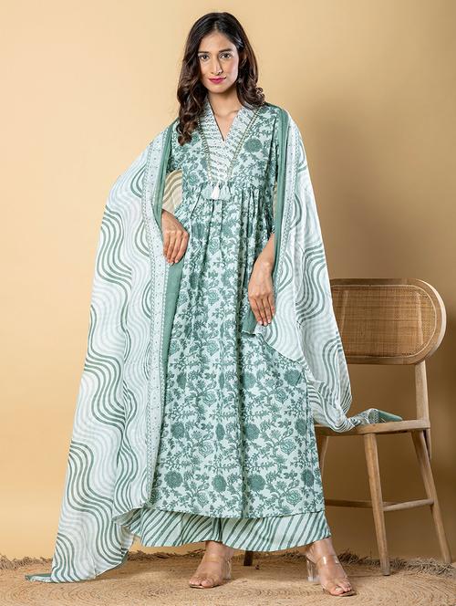 women three quarter sleeve kurta palazzo with dupatta set - 21766773 - Very Small Image - 1