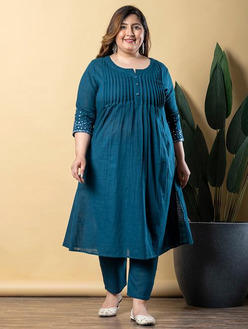 women plus size three quarter sleeve kurta pant set - 21766872 - Very Small Image - 1