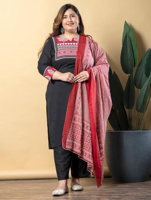 women three quarter sleeve kurta pant with dupatta set - 21766884 - Very Small Image - 1