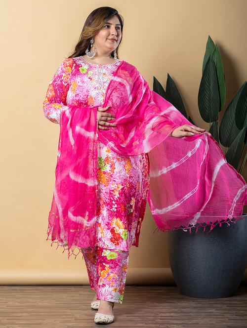 women three quarter sleeve kurta pant with dupatta set - 21766893 - Very Small Image - 1