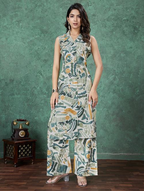 women printed sleeveless kurta palazzo set - 21766897 - Very Small Image - 1
