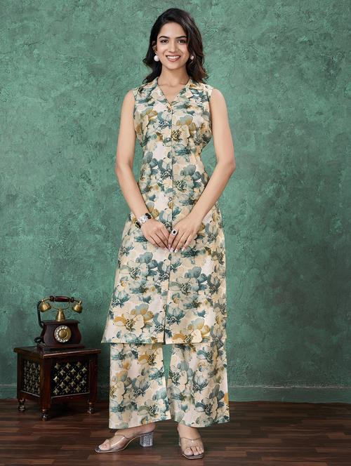 women printed sleeveless kurta palazzo set - 21766911 - Very Small Image - 1