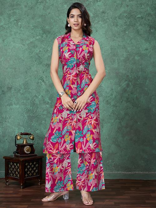 women printed sleeveless kurta palazzo set - 21766912 - Very Small Image - 1