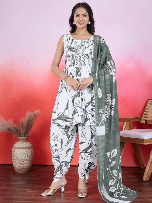 women white sleeveless dhoti kurta with dupatta set - 21766924 - Very Small Image - 1