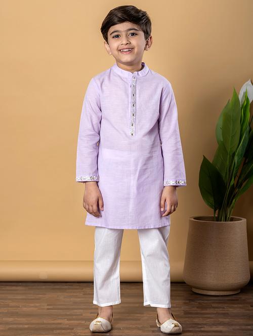 boys solid long sleeves kurta pyjama set - 21766938 - Very Small Image - 1