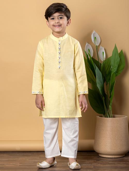 Boys Solid Long Sleeves Kurta Pyjama Set - 21766939 - Very Small Image - 1
