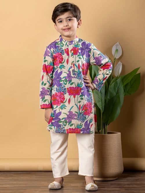 boys printed long sleeves kurta pyjama set - 21766943 - Very Small Image - 1