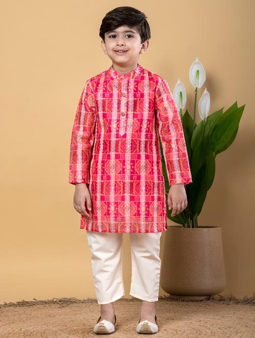 boys pink printed long sleeve kurta pyjama set - 21766974 - Very Small Image - 1