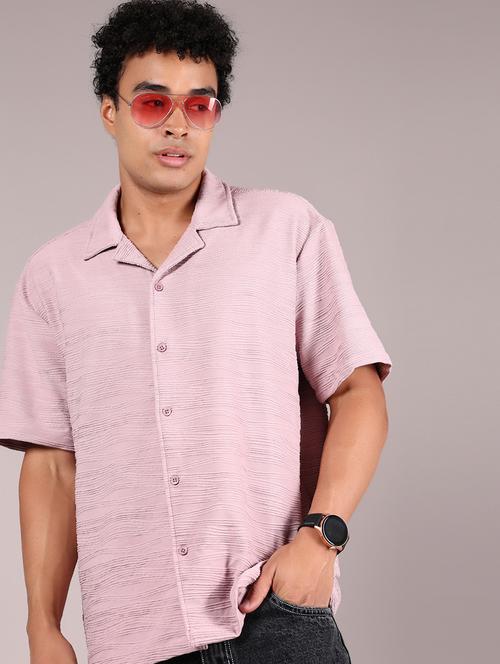 men tectured cuban collared loose fit casual shirt - 21767052 - Very Small Image - 1