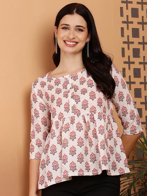 women printed three quarter sleeves flared top - 21767665 - Very Small Image - 1