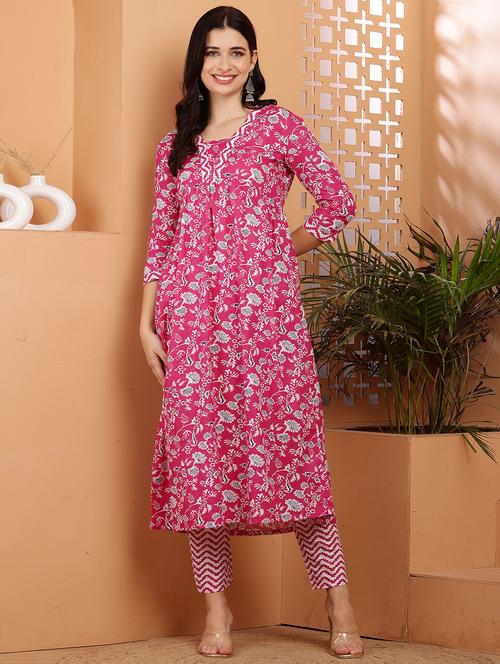 women three quarter sleeve kurta pant set - 21767670 - Very Small Image - 1