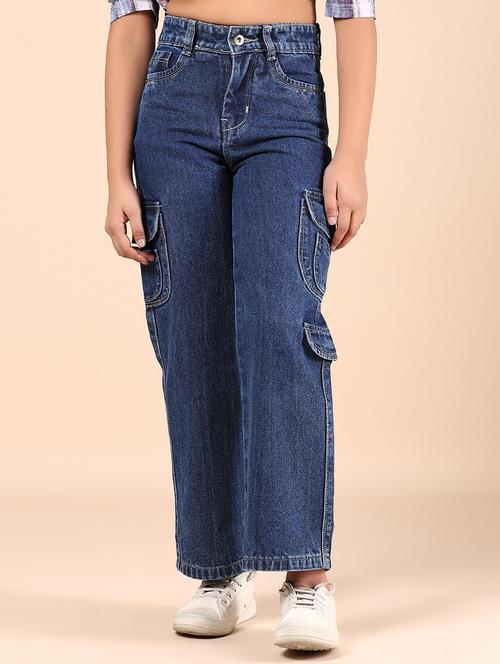 girls solid mid rise denim cargo - 21767871 - Very Small Image - 1